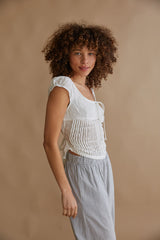 Fern Pleated Eyelet Button Up Blouse