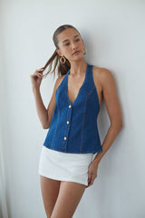 Tina Button Up Halter Tank Top